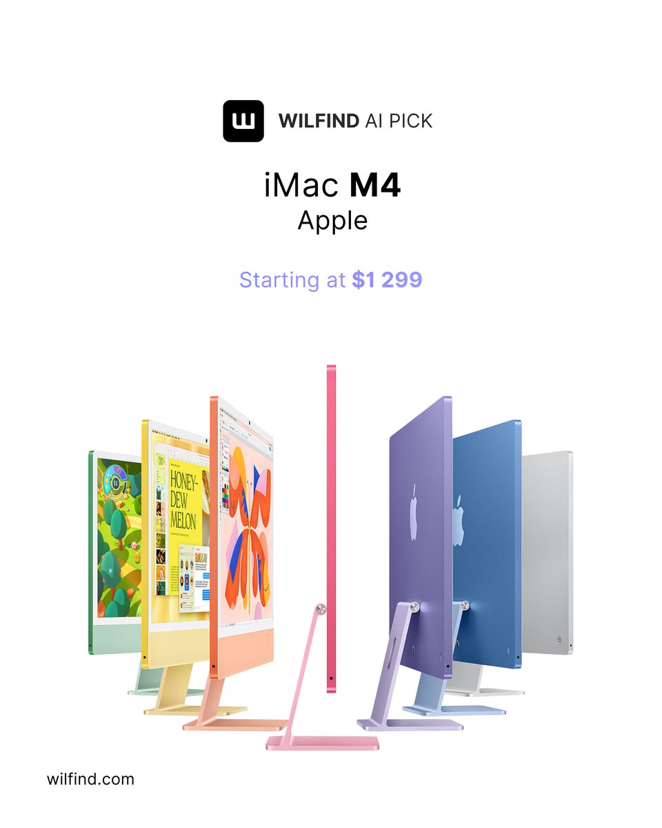 wilfind_'s tweet photo. Wilfind AI Pick — iMac M4

🧠 Built-in Apple Intelligence: enhanced privacy, effortless productivity
🚀 M4 power: 10-core CPU/GPU + up to 32GB unified memory
🔌 Full connectivity: 4 Thunderbolt 4 USB-C ports
🖱️ Keyboard & mouse included: Touch ID optional

#wilfind #apple #iMacM4 #desktop #M4chip #appleintelligence