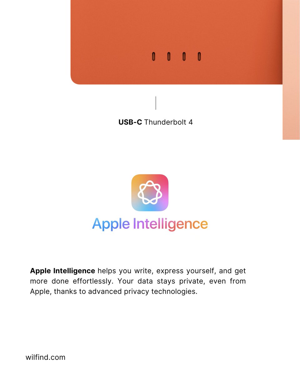 wilfind_'s tweet photo. Wilfind AI Pick — iMac M4

🧠 Built-in Apple Intelligence: enhanced privacy, effortless productivity
🚀 M4 power: 10-core CPU/GPU + up to 32GB unified memory
🔌 Full connectivity: 4 Thunderbolt 4 USB-C ports
🖱️ Keyboard & mouse included: Touch ID optional

#wilfind #apple #iMacM4 #desktop #M4chip #appleintelligence