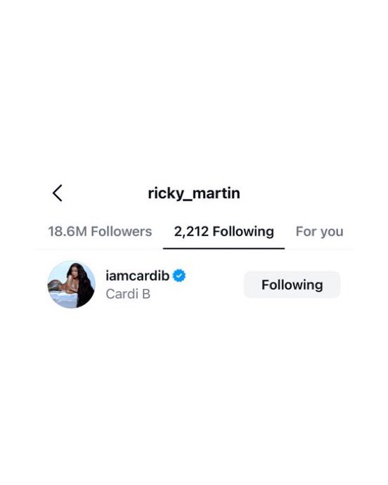 You’re quite hypocritical Ricky Martin for throwing shit at Dua Lipa and Cardi B, when you follow both on Instagram and neither of them follows you