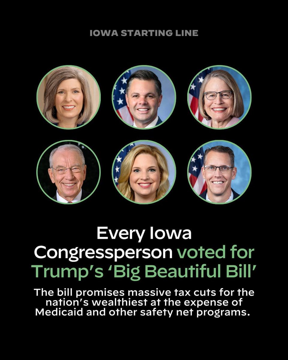 All of these Iowa Republican traitors betrayed the good people of Iowa.

All but Grassley are up for reelection in 2026 and we deserve far better than elected officials who work AGAINST us. 

Vote 'em out!

credit:  <a href="/IAStartingLine/">Iowa Starting Line</a>
