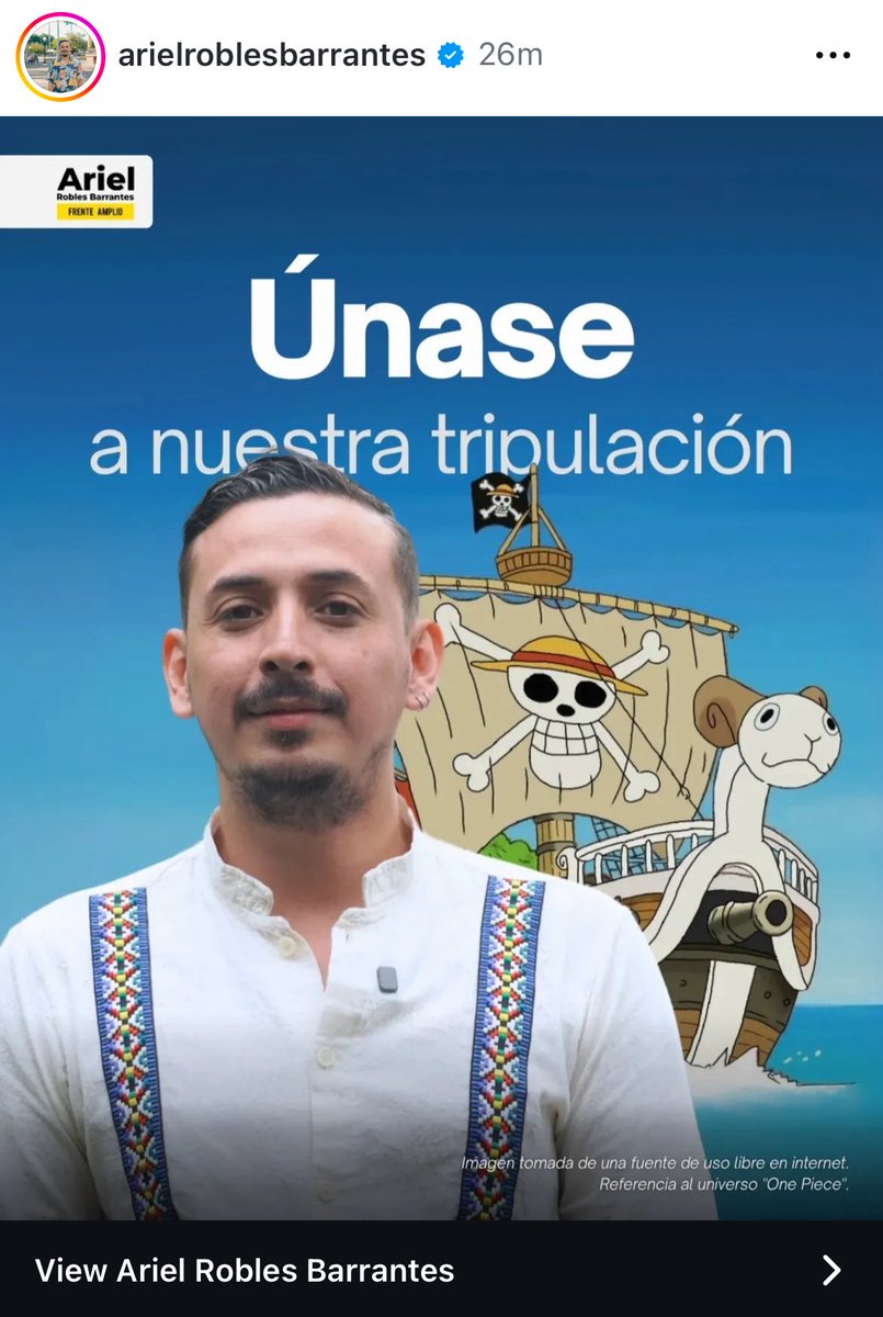 AssLatam's tweet image. Ariel Robles, Costa Rica presidential candidate, made a One Piece inspired campaign ad calling for people to join his "crew".