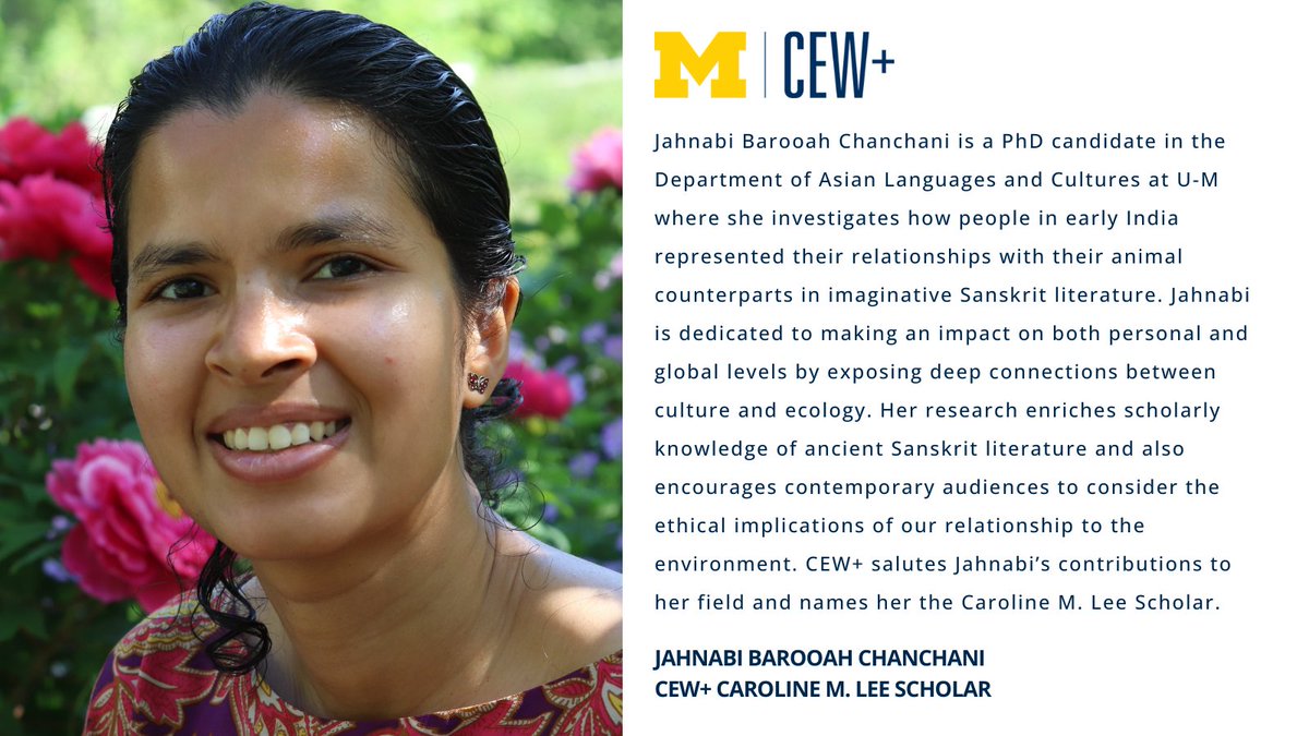 CEWatUM's tweet image. Jahnabi Barooah Chanchani is a PhD candidate in the Department of Asian Languages and Cultures at U-M where she investigates how people in early India represented their relationships with their animal counterparts in imaginative Sanskrit literature. bit.ly/4nfq88N