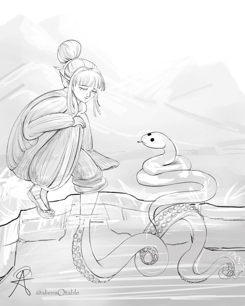 aliensOtable's tweet photo. Wip :)
Her octopus buddy! It's some kind of parasitic life form that lives in her, they have a love-hate relationship 🤔
#wip #lineart #digitalart #drawing #illustration #draft #art #イラスト #conceptart https://t.co/KHMNj4ajhg