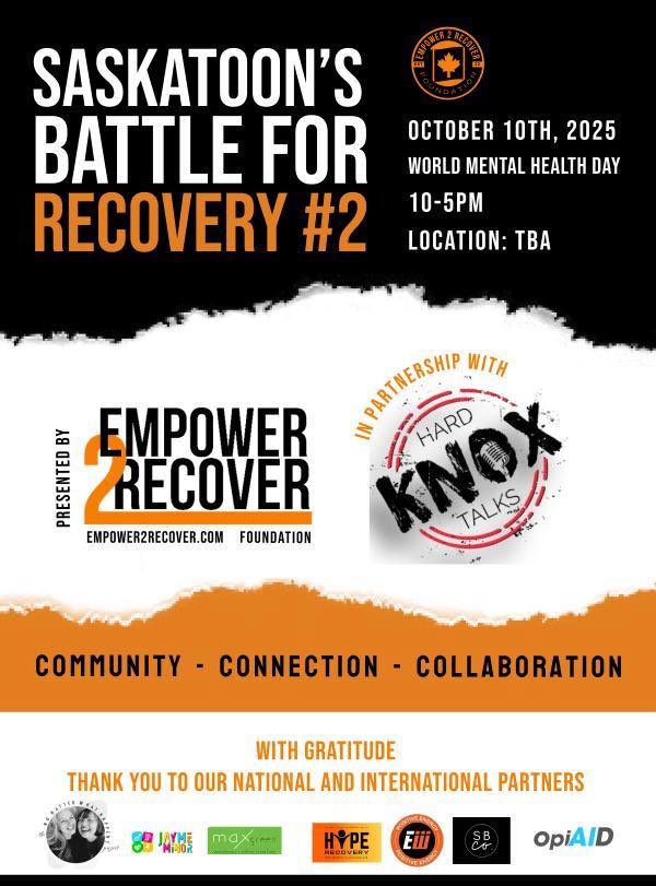 EMPOWER2RECOVER FOUNDATION (@chefrecovery) on Twitter photo New event added 🎉🎉🎉🎉🎉🎉🎉
We are coming back Saskatoon and this time on World Mental Health Day 🧡🧡🧡🧡BIG LOVE <a href="/hardknoxtalks/">Hard Knox Talks</a> <a href="/SickNotWeak/">SickNotWeak</a> <a href="/CBCSask/">CBC Saskatchewan</a> <a href="/ctvsaskatoon/">CTV Saskatoon</a> <a href="/cityofsaskatoon/">City of Saskatoon</a> <a href="/SaskatoonPolice/">Saskatoon Police</a> New event added 🎉🎉🎉🎉🎉🎉🎉
We are coming back Saskatoon and this time on World Mental Health Day 🧡🧡🧡🧡BIG LOVE <a href="/hardknoxtalks/">Hard Knox Talks</a> <a href="/SickNotWeak/">SickNotWeak</a> <a href="/CBCSask/">CBC Saskatchewan</a> <a href="/ctvsaskatoon/">CTV Saskatoon</a> <a href="/cityofsaskatoon/">City of Saskatoon</a> <a href="/SaskatoonPolice/">Saskatoon Police</a>