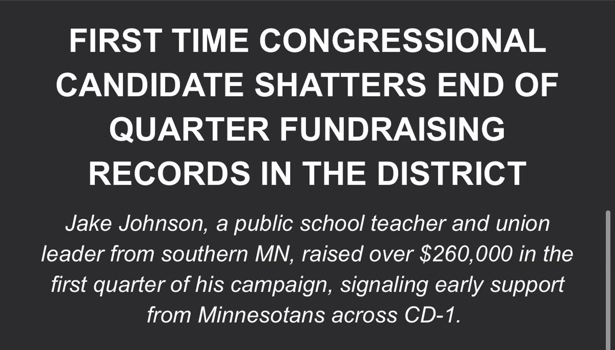 Really proud of this team for breaking the record for money raised in a candidate’s first quarter ever running for #MN01