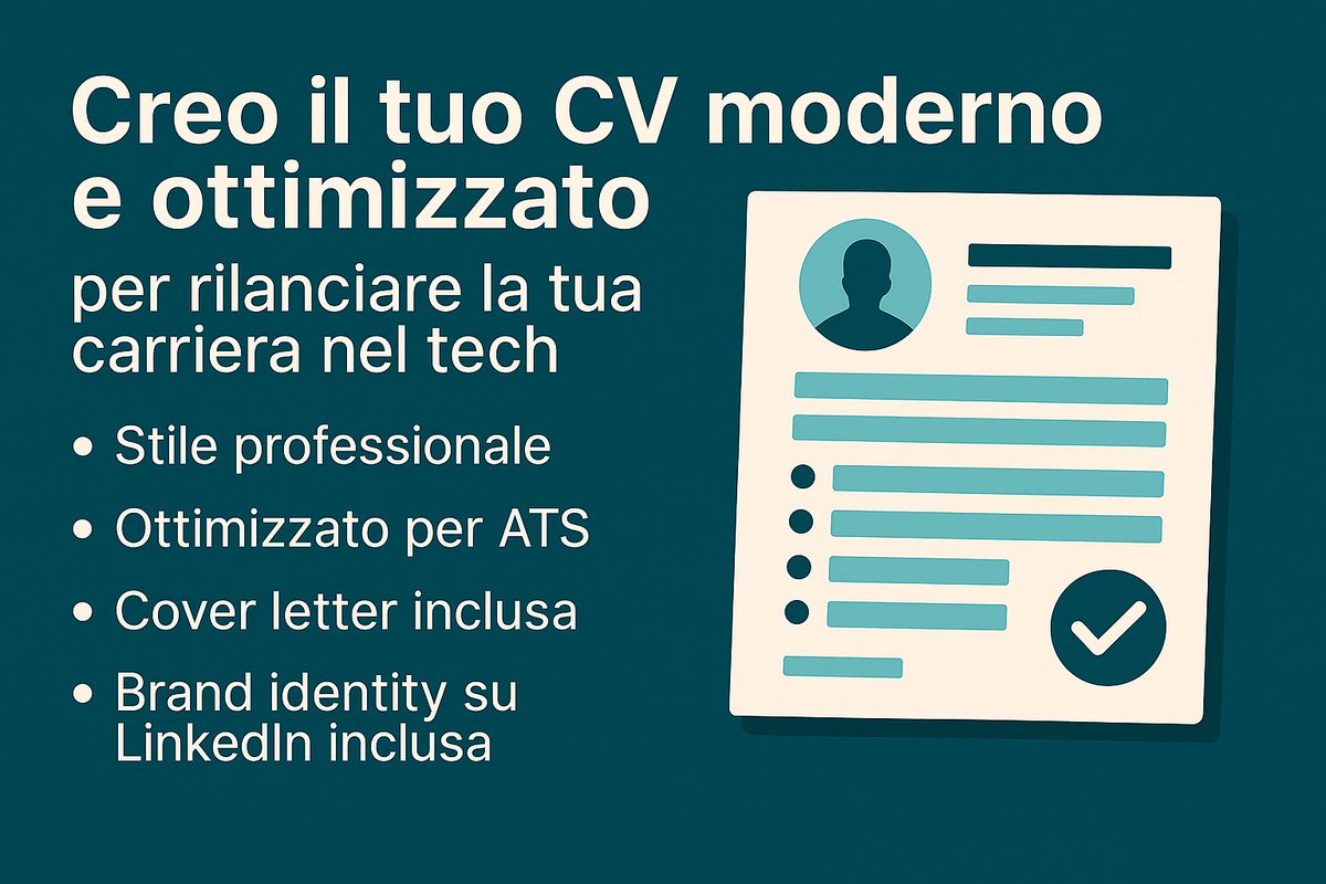 IndieDevDad's tweet photo. 📢 Sei nel tech e cerchi lavoro?

👉 Creo CV professionali e ottimizzati per ATS
🎯 Stile moderno
📝 Cover letter
🔗 LinkedIn brand identity

Tutto su misura per il settore IT 💻
✅ https://t.co/Ee2tprqWid

#cv #itjobs #developerlife #ricercalavoro #linkedin https://t.co/594NtgSusL