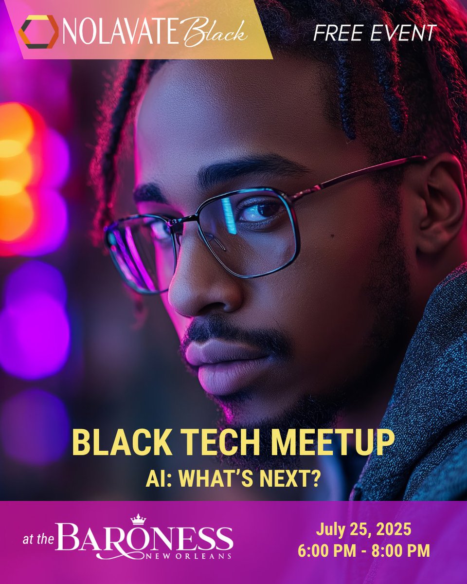 nolavateblack's tweet photo. #free #networking event @baronessonbaronne Friday, July 25th, 6pm-8pm. #NOLAvateBlack will be talking #AI, jobs and the future of tech! #blacktechnola #blacktech #neworleans #tech

Thanks to our sponsor Baroness New Orleans! https://t.co/1Bx7S8oxEZ