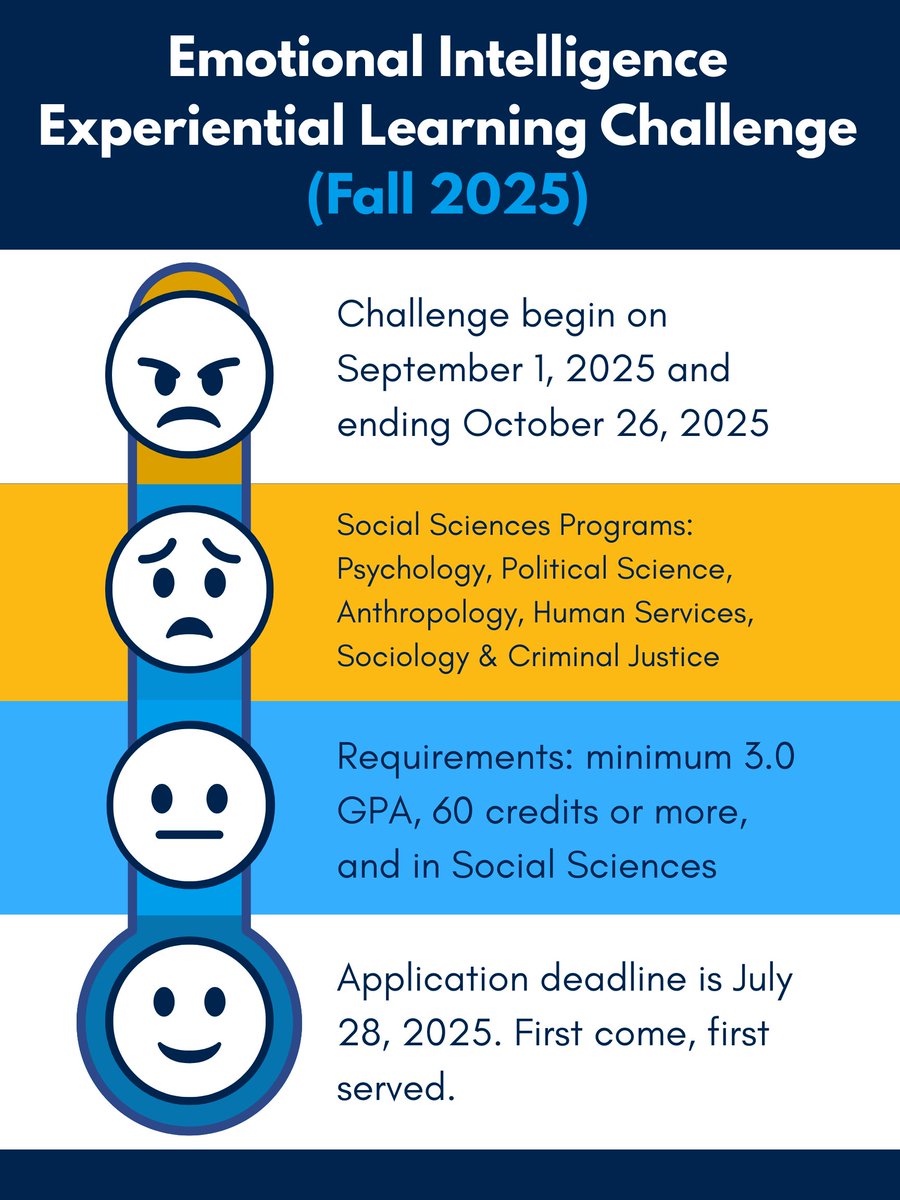 Emotional Intelligence Experiential Learning Challenge (Fall 2025)

📌Students can apply until July 28, 2025 or until the maximum number of 80 students is reached.

Click Here: events.blackthorn.io/en/1N1TpJJ7/em…