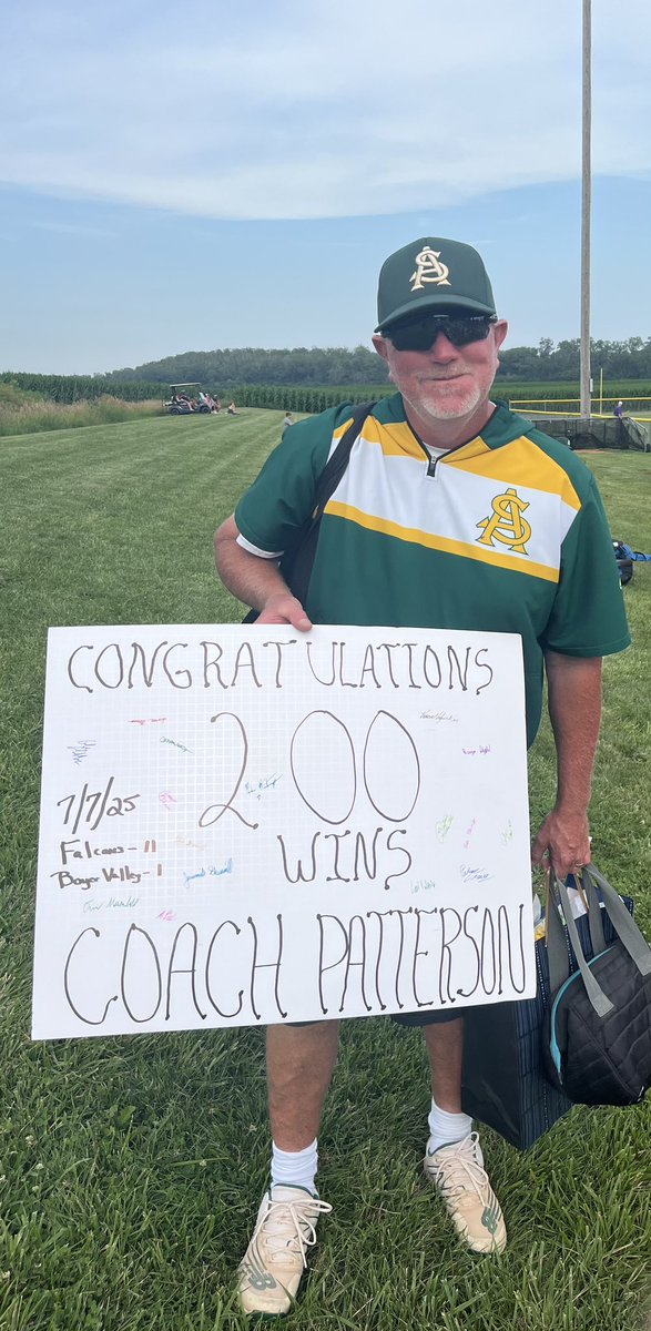 Stalbertsprtfan's tweet photo. ⚾️ final:
Boyer Valley 1
Falcons 11

Congratulations to Coach Patterson on his 200th career win! https://t.co/FOwObO9ZK1