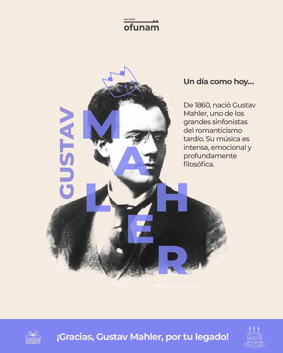 Hoy conmemoramos el nacimiento de Gustav Mahler, uno de los grandes sinfonistas de todos los tiempos. Su música no busca complacerá, busca confrontar, emocionar y revelar. 

¡Hazte Amigo de la OFUNAM hoy mismo!

amigosofunam.org/hazte-amigo