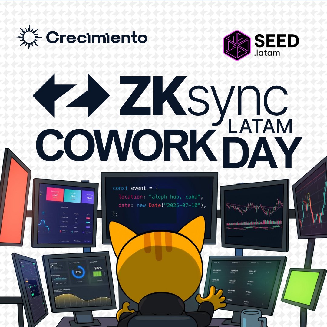ZKamigos (@zkamigos) on Twitter photo . @ZKsync LATAM Coworking Day @ Aleph Hub
π Jueves 10 de julio, 10 a 17 hs
Nos unimos a <a href="/SEEDLatam/">SEED Latam π π</a> y <a href="/crecimientoar/">Crecimiento π</a> para un dΓa de coworking y charlas π₯β
Primer encuentro del Road to <a href="/EFDevcon/">Devconnect ARG</a> π
Anotate! Hay cupos limitados: . @ZKsync LATAM Coworking Day @ Aleph Hub
π Jueves 10 de julio, 10 a 17 hs
Nos unimos a <a href="/SEEDLatam/">SEED Latam π π</a> y <a href="/crecimientoar/">Crecimiento π</a> para un dΓa de coworking y charlas π₯β
Primer encuentro del Road to <a href="/EFDevcon/">Devconnect ARG</a> π
Anotate! Hay cupos limitados: