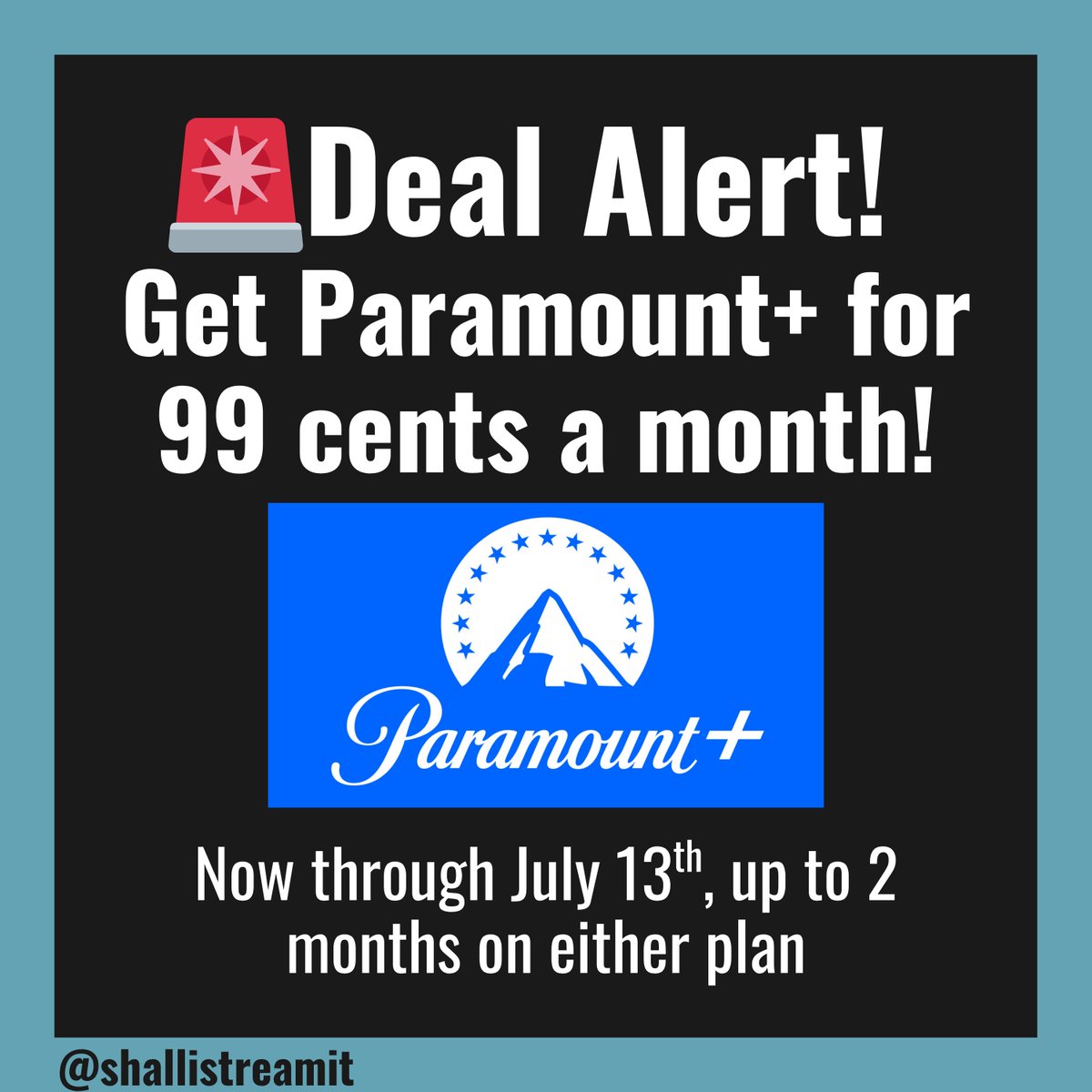 Deal Alert! Get Paramount+ (either the Essential or Premium plans) for just 99 cents a month for up to 2 months! Good through 7/13/25. 

Sign up here: shallistreamit.com/paramountplus *Affiliate link (earns commission)