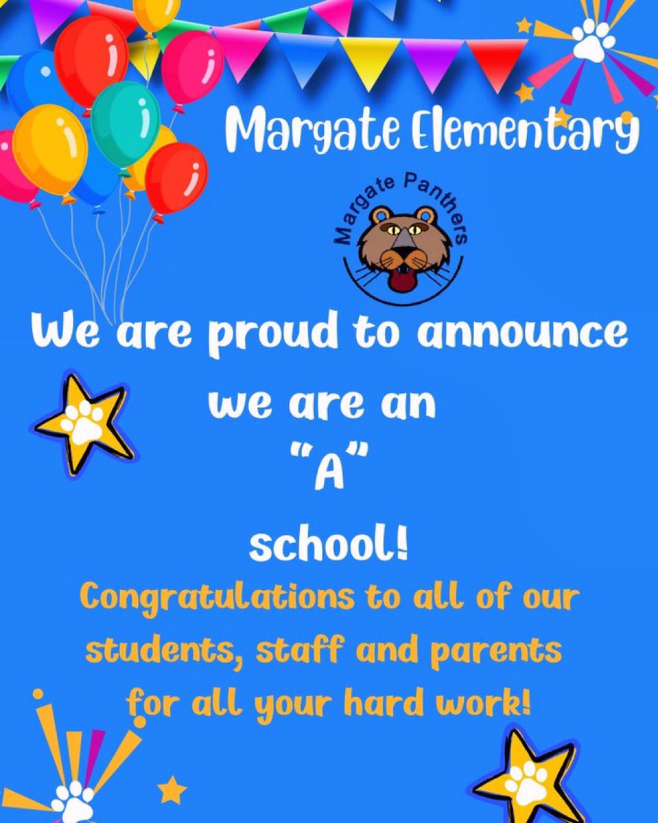 Margate Elementary School (@margateelem61) on Twitter photo Congratulations, We are so proud to announce that we remain an A+ School increasing 47 points in our A+ status. Our school is committed to excellence through caring and ensuring that we are school for all! <a href="/BCPS_DeputySupt/">BCPS_DeputySupt</a> <a href="/BCPSSantana/">Ricardo Santana</a> <a href="/BCPSNorthRegion/">BCPS North Region</a> <a href="/browardschools/">Broward Schools</a> Congratulations, We are so proud to announce that we remain an A+ School increasing 47 points in our A+ status. Our school is committed to excellence through caring and ensuring that we are school for all! <a href="/BCPS_DeputySupt/">BCPS_DeputySupt</a> <a href="/BCPSSantana/">Ricardo Santana</a> <a href="/BCPSNorthRegion/">BCPS North Region</a> <a href="/browardschools/">Broward Schools</a>