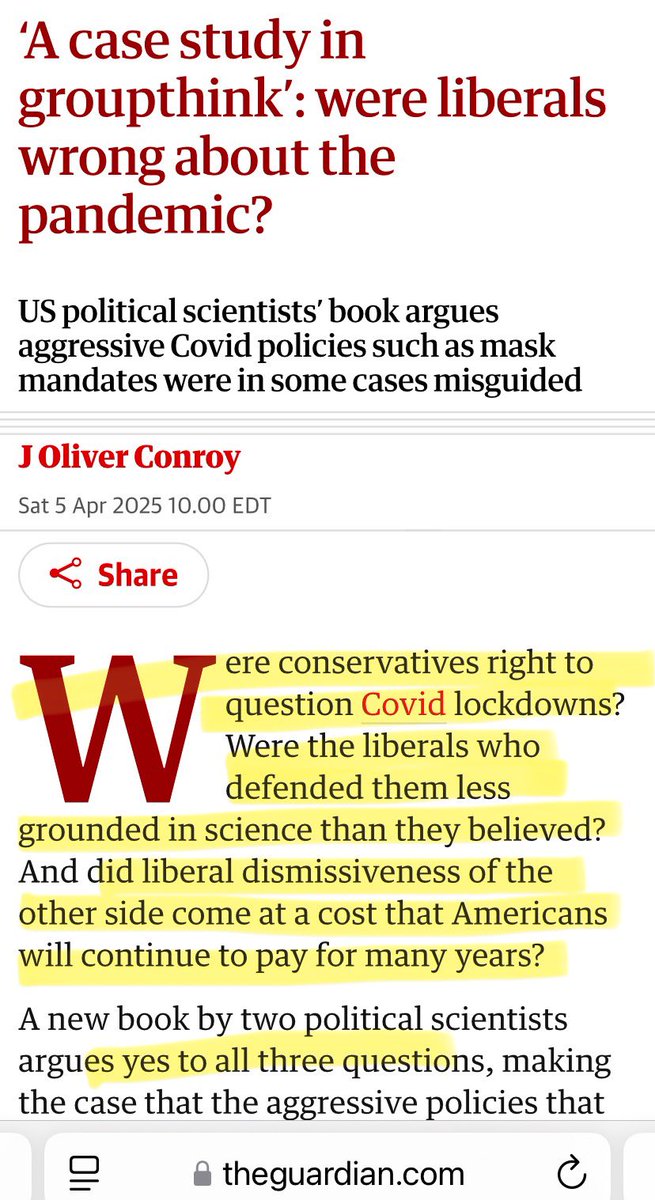 Dear Leftist The Guardian, 

Interesting! You don’t say! 

Didn’t wear your masks. Didn’t get your “vaccine.” Because I understand science. And I abhor cultish, unscientific, highly coercive, dogmatic groupthink.  

Never regretted either decision.