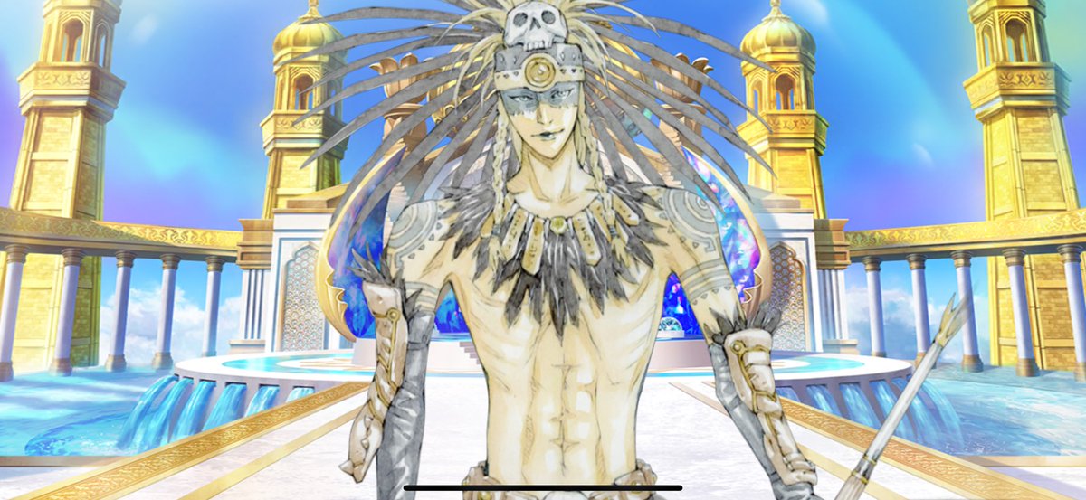 オハヨ。

インドラ様の背景に3臨のテスカトリポカ神がマッチしているので報告。