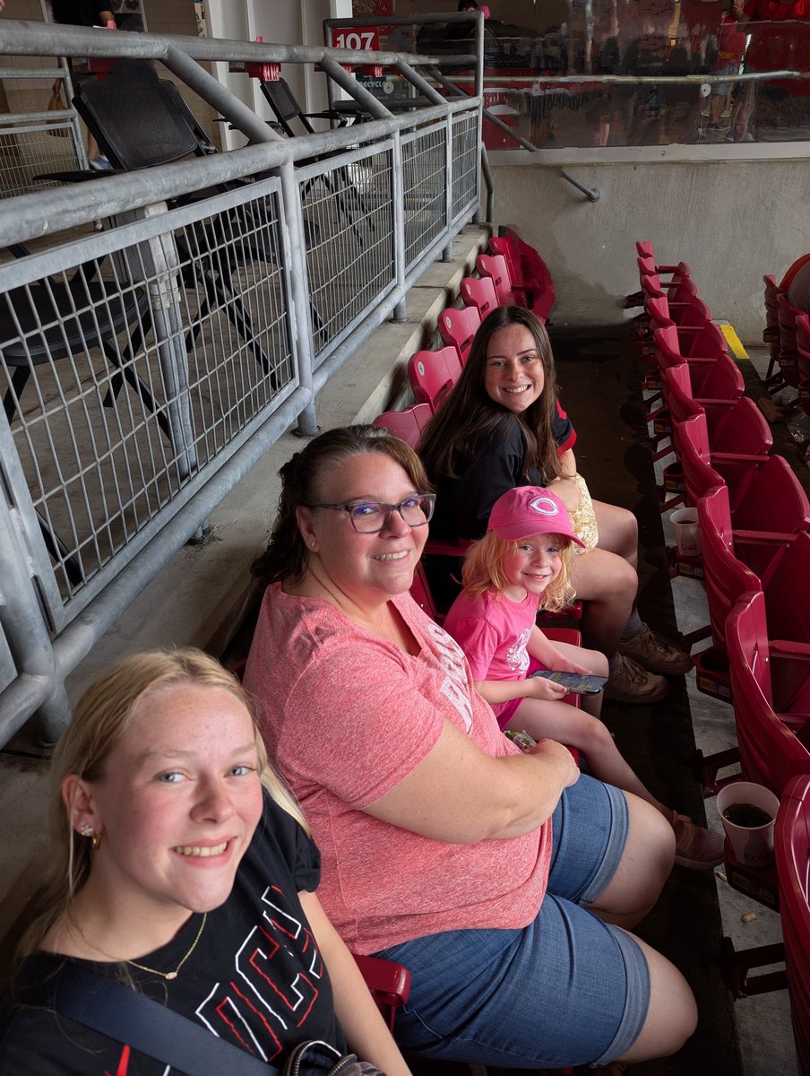 My girls waiting out the rain delay with me.   #Reds
