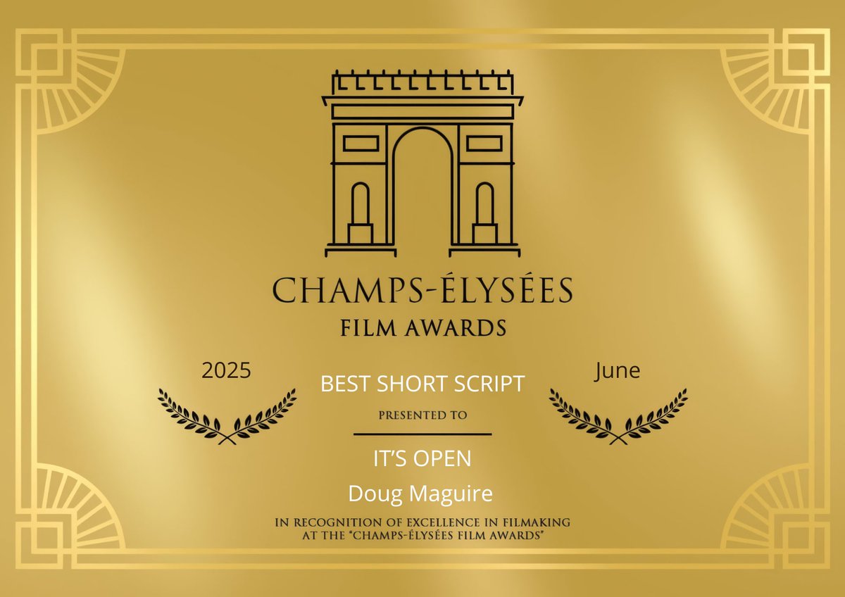 🌿🏆🌿

WINNER… Best Short Screenplay at the Champs-Élysées Film Awards. Thank you so much for the winning certificate!

<a href="/filmfreeway/">FilmFreeway</a>

#ChampsÉlyséesFilmAwards #France #Paris #FilmFestival #FilmFestivals #FilmFreeway #ThankYou