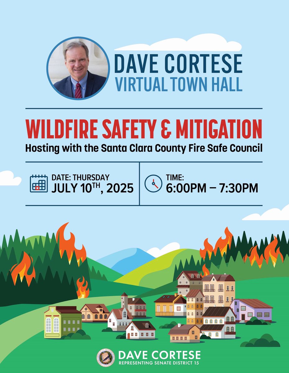 SenDaveCortese's tweet image. #BeProactive With hot summer months ahead, it is time to get proactive to protect your property and community from wildland fires!
Join me on Zoom along with the @sccfiresafe Council and other fire protection experts this Thursday night July 10 at 6 p.m. as we host a virtual…