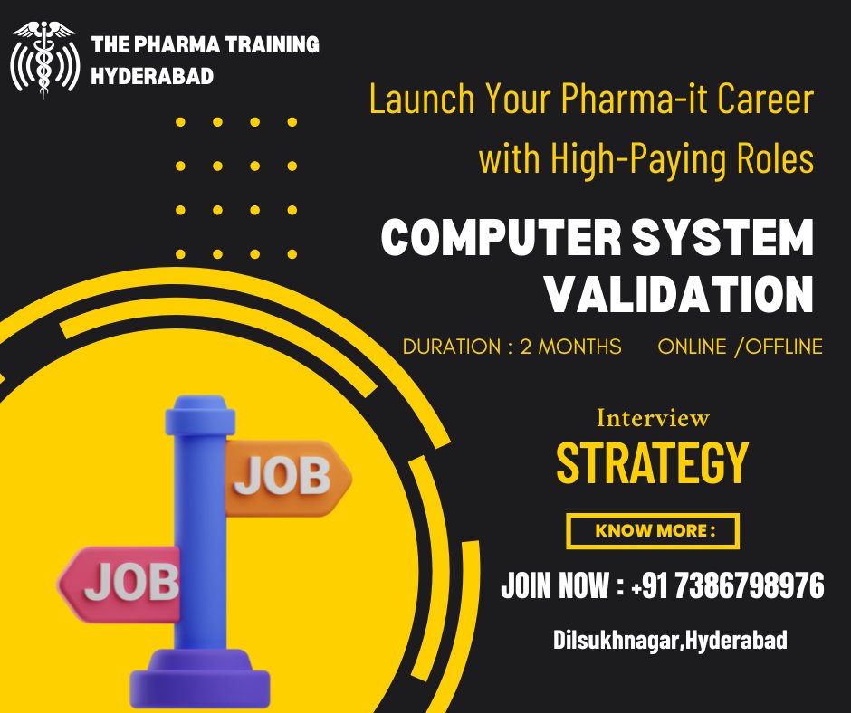 THEPHARMA378021's tweet image. The Pharma Training Hyderabad
thepharmatraininghyderabad.com
🧠 Bridge Pharma & Tech – Unlock High-Paying Hybrid Roles!
🚀 Join Now and Step into the World of Computer System Validation – Where Pharma Meets Technology and High-Paying Global Careers Begin!
#ComputerSystemValidation