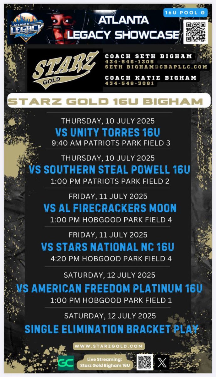 Another weekend in GA! Come see us <a href="/StarzGold/">StarzGold</a> <a href="/18uStarz/">Starz 18u Gold</a> <a href="/2027StarzNat/">Starz Gold 2027 National</a>