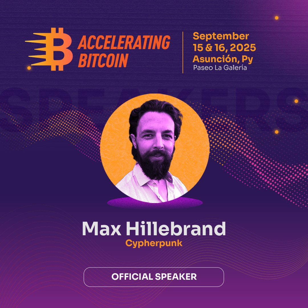 acceleratingbtc's tweet image. 🚨 NEW SPEAKER ANNOUNCEMENT
Max Hillebrand, open-source advocate and contributor to projects like Bitcoin Core, Wasabi Wallet, BTCPay Server, and White Noise, will be a speaker at Accelerating Bitcoin! 🇵🇾
📍Sep 15–16 | Asunción
🎟️ Get your ticket now: acelerandobitcoin.com