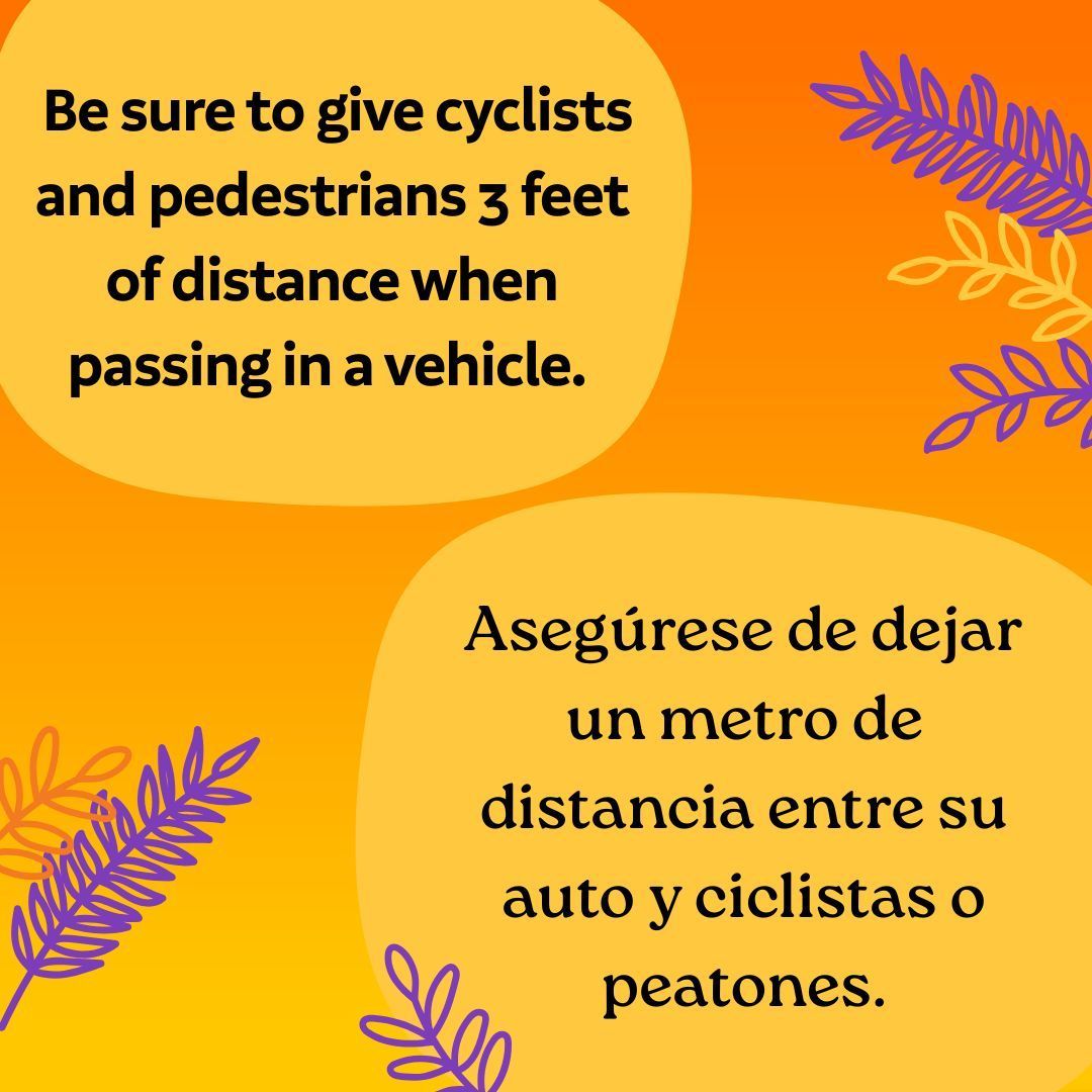 Mobility4AllBC's tweet image. Drivers, cyclists, and pedestrians, you are all responsible for being aware of your surroundings. Keep each other safe.
Conductores, ciclistas y peatones, todos son responsables de manténganse seguro y estar consciente de su entorno. Protéjanse unos a otros.