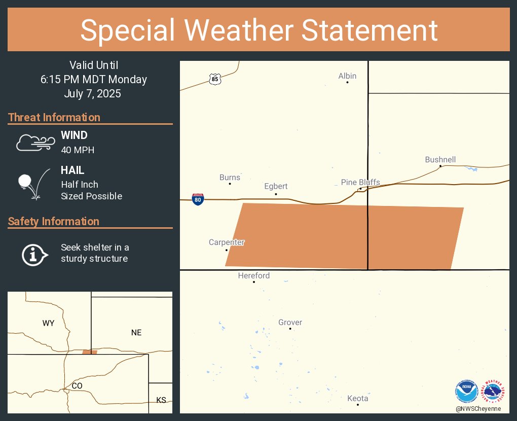 A special weather statement has been issued for Laramie County, WY until 6:15 PM MDT