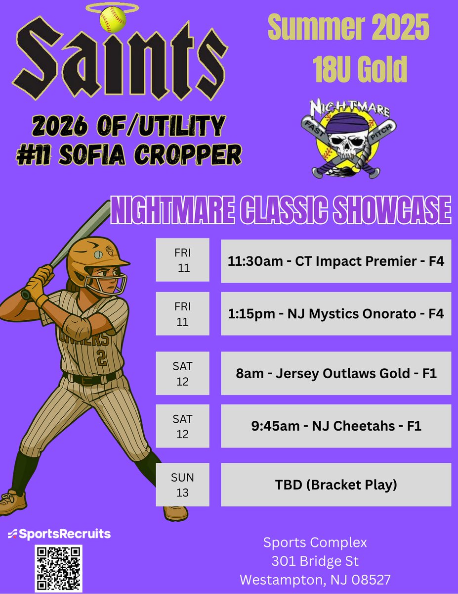 SCropper2026's tweet photo. We are at the Nightmare Classic this weekend. Let’s gooooo!
@HCrossSB @UConnSoftball @UTampaSoftball @Lafayette_SB @UMassSoftball @cofc_softball @MaggieMrowka #softballrecruit #softballamerica https://t.co/jE5HfamsBK