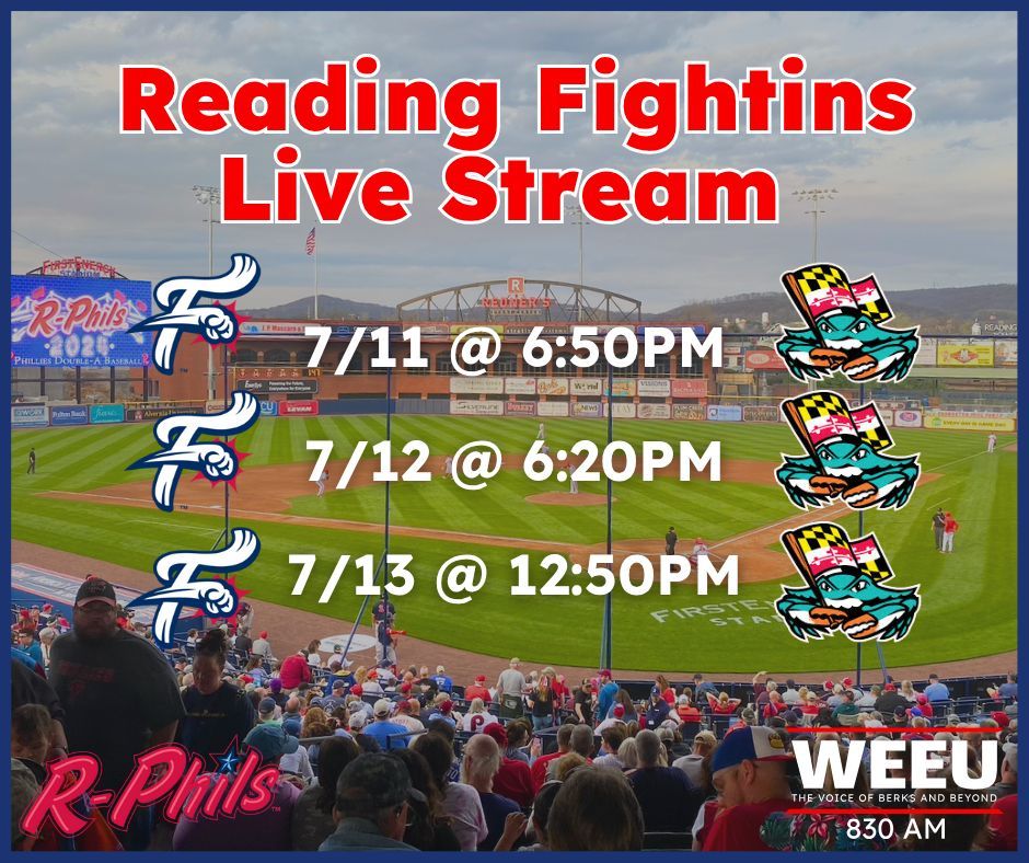 The Reading Fightin' Phils are back on the road this week and for the third time this season WEEU will have an online broadcast for some road games! Be sure to tune in this weekend when the Fightin Phils continue their series on the road against the Chesapeake BaySox!

Be sure to