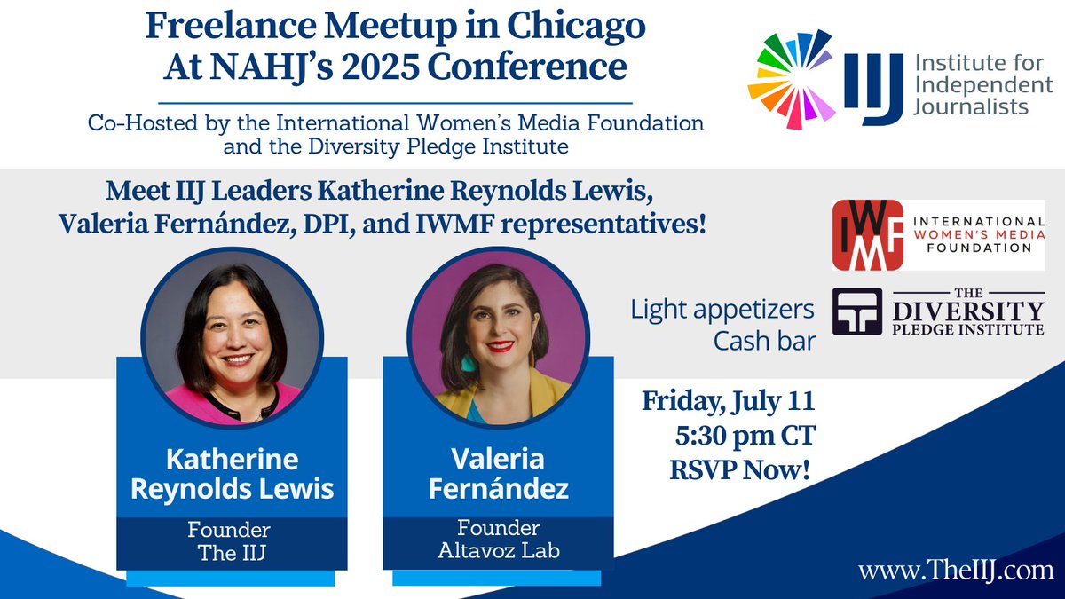 The Institute for Independent Journalists (@the_iij) on Twitter photo Join the Institute for Independent Journalists, the <a href="/IWMF/">International Women's Media Foundation</a> , and the <a href="/dpiDiversity/">The Diversity Pledge Institute</a> for a freelance meetup at #NAHJ25! This is your chance to find your freelance community. RSVP for more details: zeffy.com/ticketing/nahj… Join the Institute for Independent Journalists, the <a href="/IWMF/">International Women's Media Foundation</a> , and the <a href="/dpiDiversity/">The Diversity Pledge Institute</a> for a freelance meetup at #NAHJ25! This is your chance to find your freelance community. RSVP for more details: zeffy.com/ticketing/nahj…