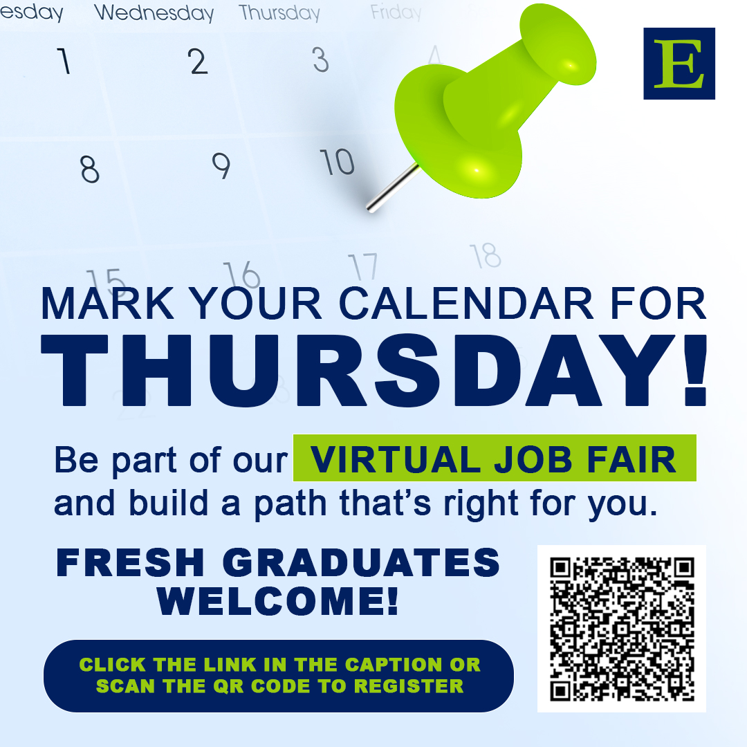 EclaroPh's tweet photo. Your career journey deserves The Right connections. 🤝
Our Virtual Job Fair is happening this Thursday!
Register now by scanning the QR code below or by clicking this link: https://t.co/QBHdbgTCIC
#ECLAROPh #ECLAROJobFair #ECLAROCareers #VirtualFair #CareerOpportunity https://t.co/0owWCrSBur