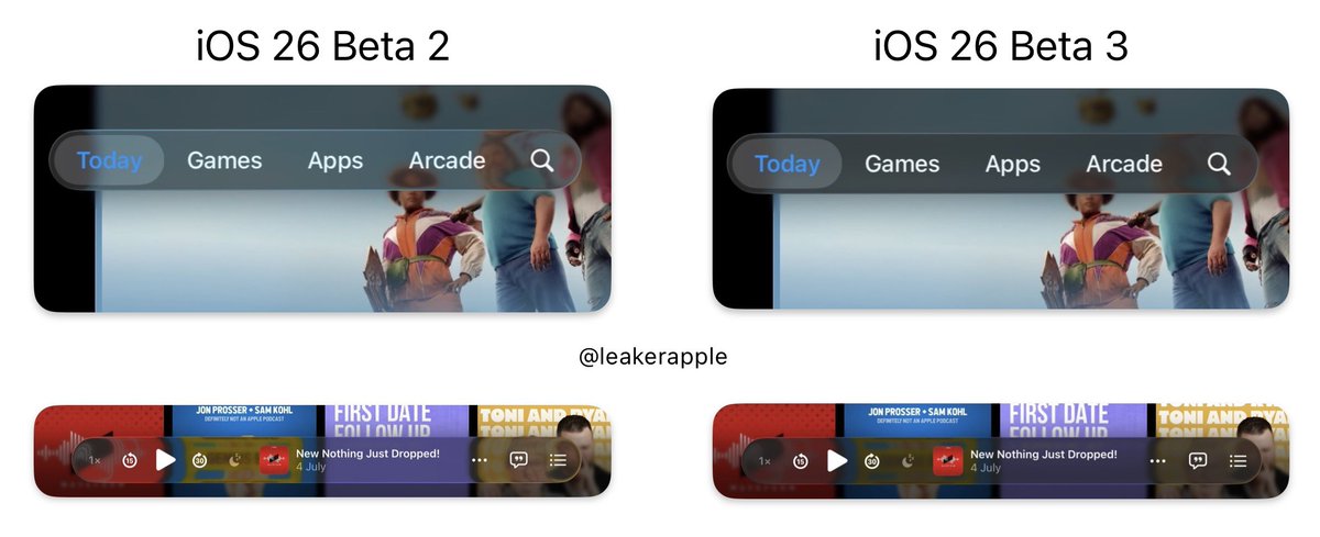 LeakerApple's tweet photo. Liquid Glass has undoubtedly been nerfed in iOS 26 Beta 3. We need to report this change in the feedback app and save Liquid Glass before it’s too late. https://t.co/l2Qi66vFBV