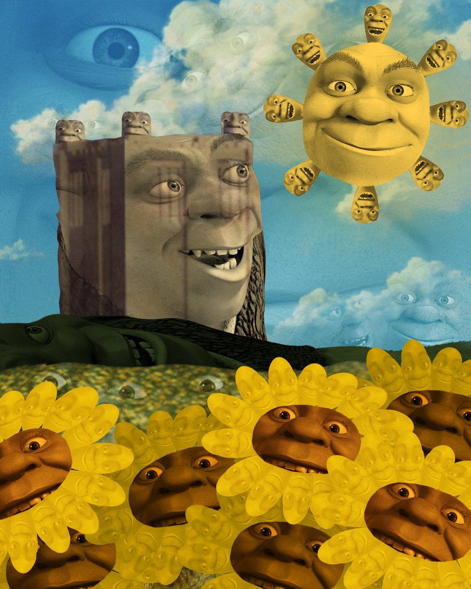Shrek's tweet image. The longer you look, the more Shreks appear.