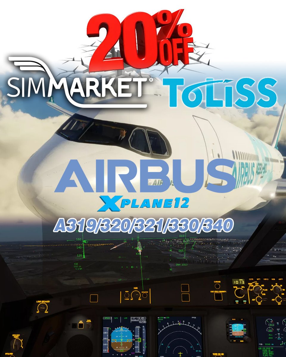 🎆20% OFF all ToLiss aircraft for X-Plane until tonight 23:59 CET at SIMMARKET!🎆
✈️A319 / A320neo / A321 / A321neo Exp / A330-900neo / A340-600

🚨Don’t miss your chance to fly some of the most advanced Airbus simulations in X-Plane !

🛒Get them here
👉 secure.simmarket.com/toliss-inc.mht…