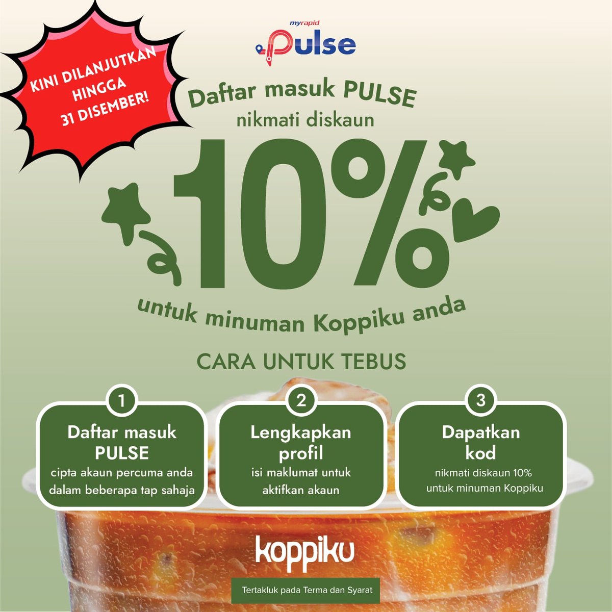 askrapidkl's tweet photo. β Ngidam kopi? Diskaun 10% di #Koppiku kini dilanjutkan hingga 31 Disember! π
Khas untuk pengguna #MyRapidPULSE.
π² Tebus kod mudah je di aplikasi PULSE & tunjuk di kaunter.
πSah di cawangan terpilih.
Muat Turun sekarang: https://t.co/mzlTCb20CP
#PULSERewards https://t.co/w7DNJnbBaH