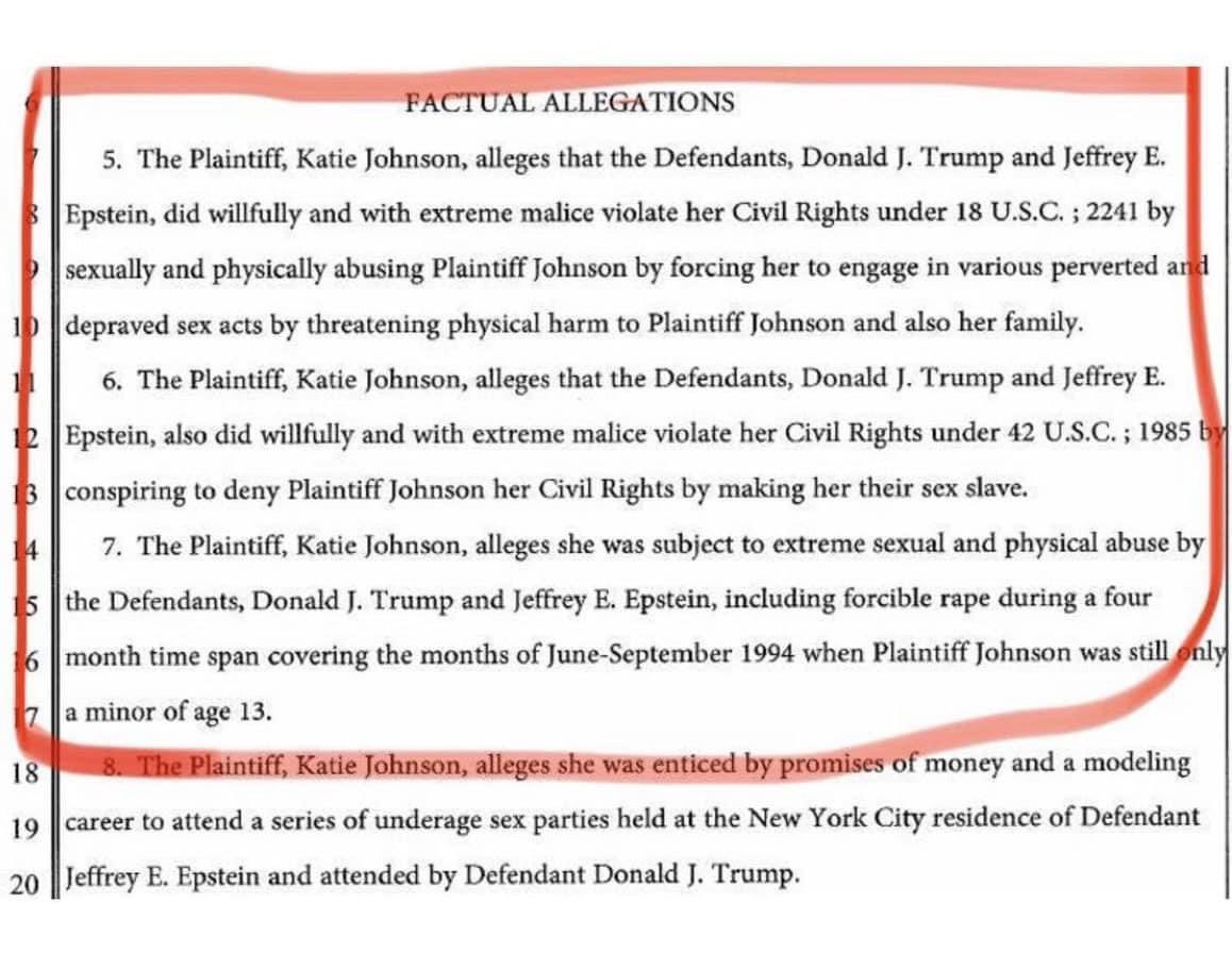 Trump Model Management was a front for international sex trafficking of underage victims.

He would throw parties at Mar-a-Lago where he would “rent” the victims to rich elites, including Epstein.

Epstein acquired many victims through Trump, &amp; they raped many of them together.