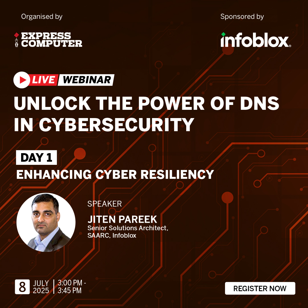 ExpComputer's tweet image. Join Jiten Pareek, Senior Solutions Architect, SAARC, @Infoblox, share his insightful views on the topic - &apos;Enhancing Cyber Resiliency&apos;, in a #LiveWebinar on &apos;Unlock the Power of DNS in Cybersecurity&apos; | Sponsored by #Infoblox

📝 Register Now: t.ly/08infX
📅 Tuesday,…