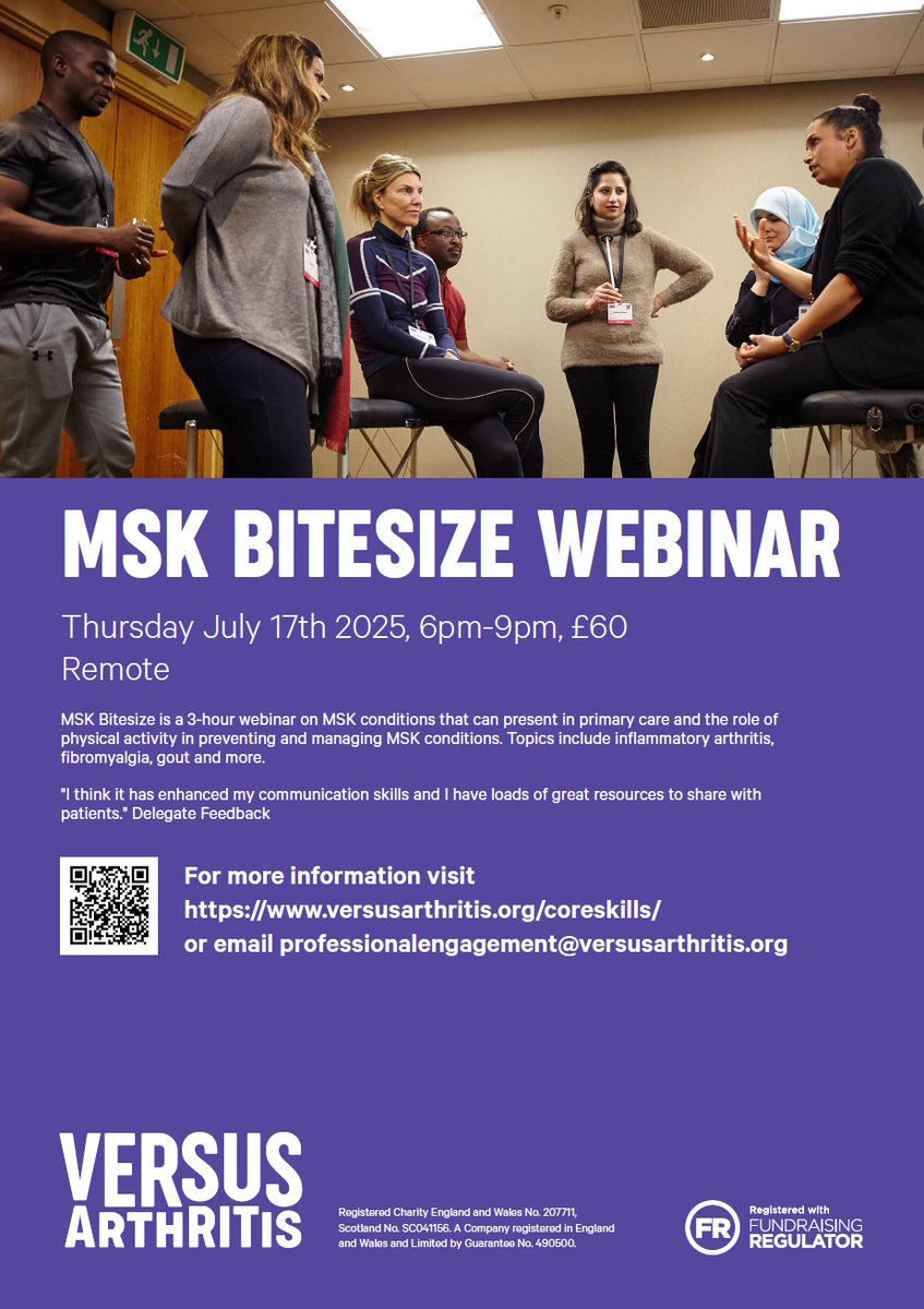 MSK Bitesize: a 3-hr webinar on the musculoskeletal conditions &amp; the role of physical activity in preventing &amp; managing MSK conditions.
📆 Date: July 17th, 6pm-9pm
💷 Price: £60
🥉 CPD Points: 3
🔹 Booking link: bit.ly/3ZReVBd
🔹 Further details: bit.ly/4jf5seu