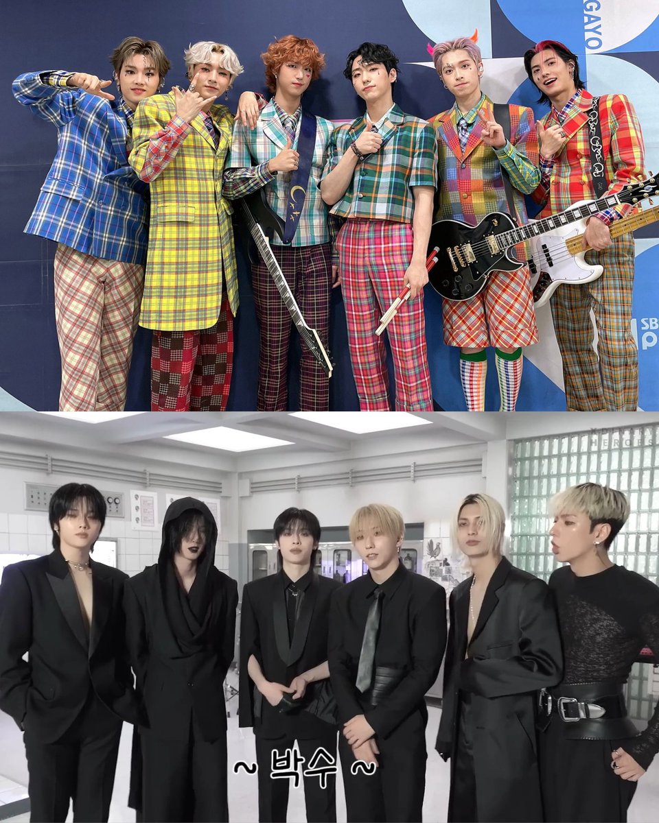 gunilsmenu's tweet photo. from clowns wearing colorful prints to death personified in just almost 4 years 😭 https://t.co/SNURBrRJyk