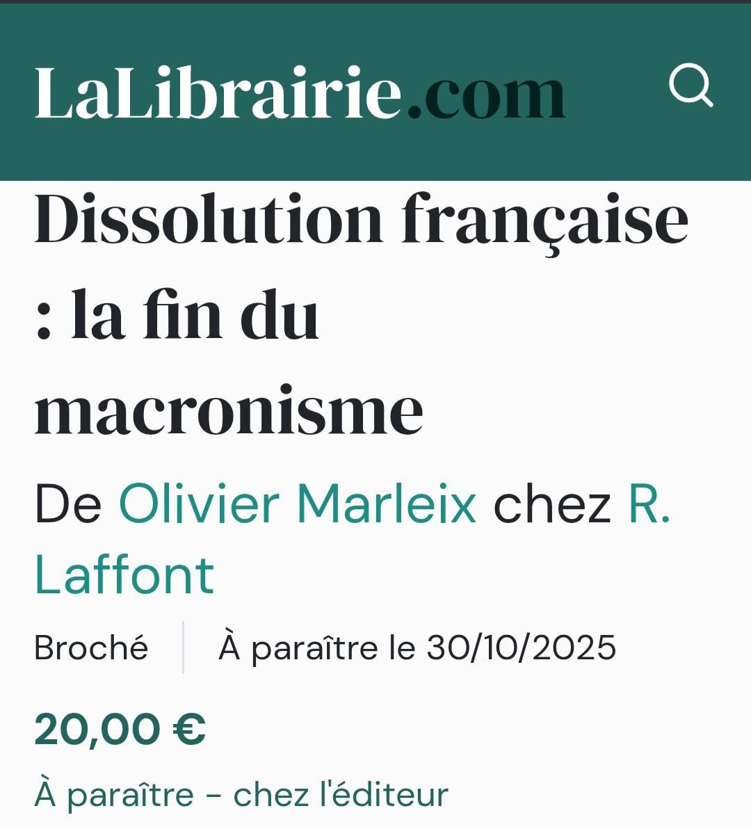 tatiann69922625's tweet photo. Livre "Les Liquidateurs" d’Olivier Marleix :

Depuis 40 ans, une élite veut liquider la France. Depuis 2017, cette élite est au pouvoir. Olivier Marleix a été l'un des premiers hommes politiques à dénoncer les mœurs d'une certaine élite, au moment de la vente d'Alstom. A cette occasion qu'il a rencontré celui qui devient l'un des plus grands liquidateurs du pays : Emmanuel Macron, alors ministre de l'Économie. 

Depuis 2017, Macron poursuit son projet : ouvrir les portes de la France aux capitaux et gouvernances étrangers, à une mondialisation déloyale. 

Dans cet essai, Olivier Marleix fait un bilan sans concession des années "En Marche", où les intérêts privés et l'appétence pour l'argent ont définitivement supplanté l'intérêt général. Il écrit combien il est urgent d'en finir avec le macronisme, au risque de voir notre souveraineté défaite et notre pays et ses industries définitivement liquidés. OLivier Marleix 54 ans a été retrouvé mort à son domicile. Il se serait suicidé. 

https://t.co/93v6sl3Oqg