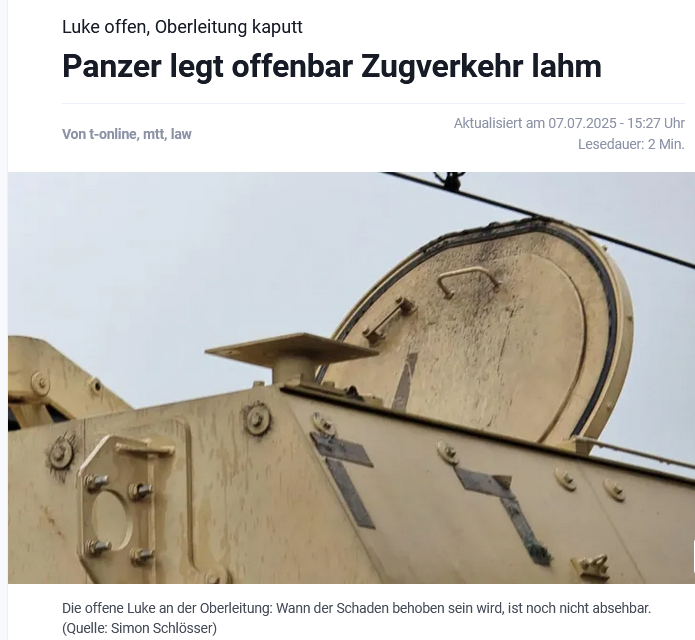 Erstaunlich, dass die #Bundeswehr schon Elektropanzer fährt (Danke #Hofreiter!).
Schwach nur, das die Ladesysteme micht mit Bahn-Oberleitungen kompatibel sind.
Profis überall!