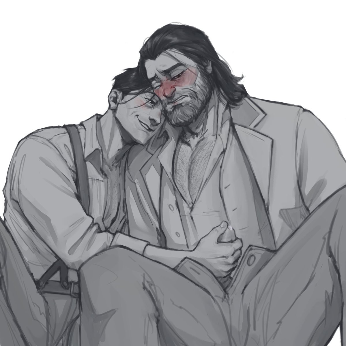 Hyde is showing off those gun handling skills again by twirling Anthony's revolver this time. Hehee. 👀 This will have been my third time commissioning the lovely <a href="/KokaKorart/">analligator!🐊🍉</a>! Thanks again! Tehehe! 💕