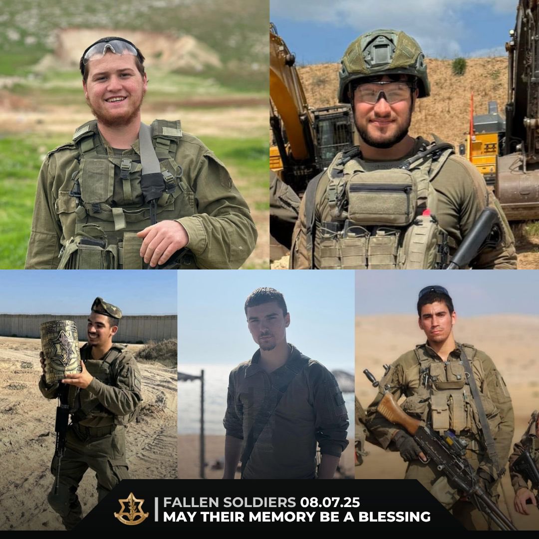 LTC_Shoshani's tweet image. 🕯️ Sergeant First Class (res.) Benyamin Asulin, 28
🕯️ Staff Sergeant Meir Shimon Amar, 20
🕯️ Staff Sergeant Noam Aharon Musgadian, 20
🕯️ Staff Sergeant Moshe Shmuel Noll, 21
🕯️ Sergeant Moshe Nissim Frech, 20
SFC (res.) Benyamin, SSGT Meir, SSGT Moshe N., and SGT Moshe F.,…