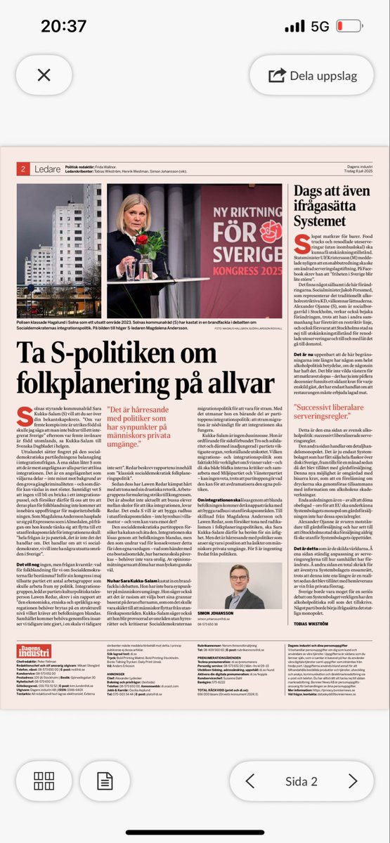 SternStefan's tweet image. Läsvärd ledare i Di. Ta S-politiken om folkplanering på allvar.