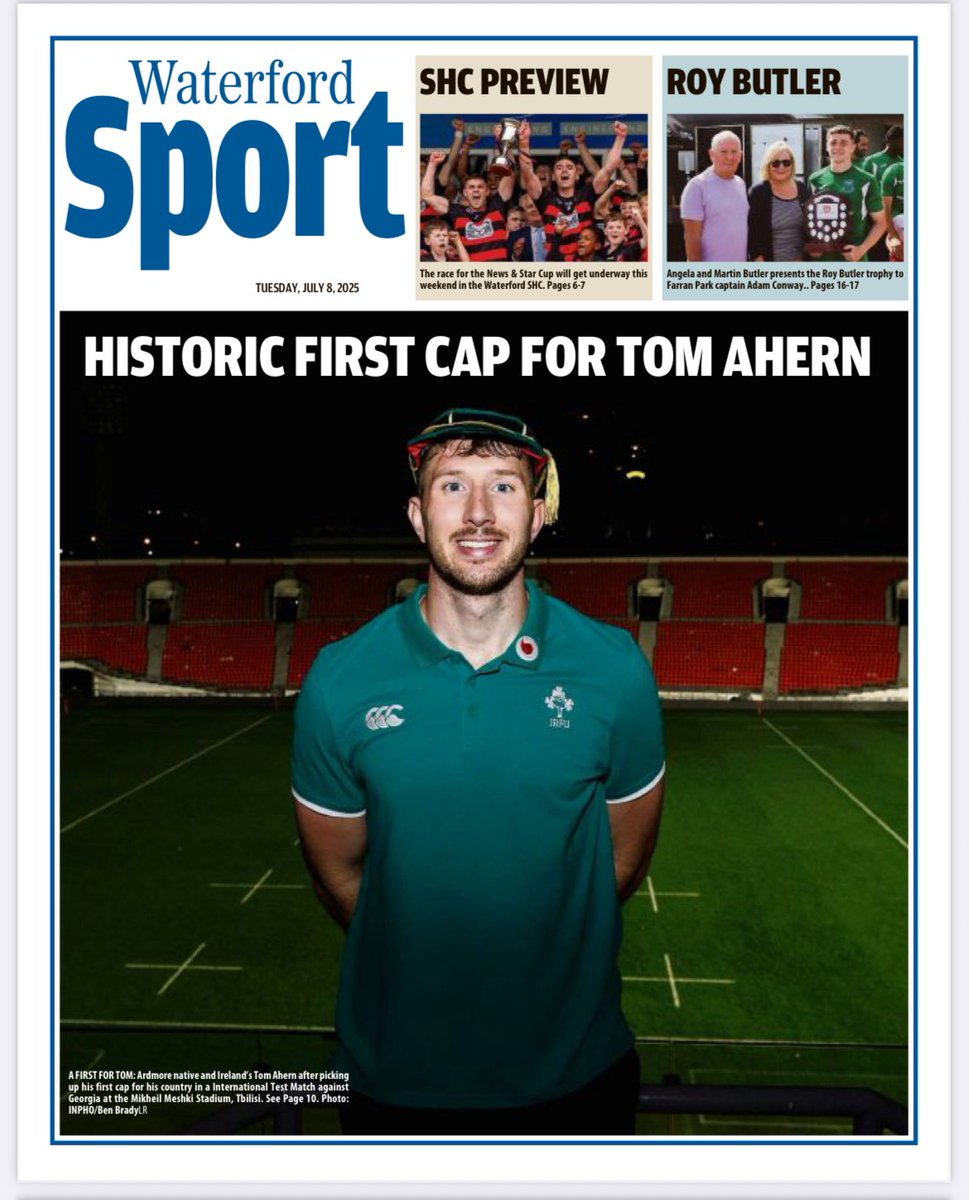 In Waterford Sport this week - Tom Ahern is capped for Ireland rugby, Johnny Matthews Golf Classic and Roy Butler tournament prove a massive success; plus Déise camogie are semi-final bound...