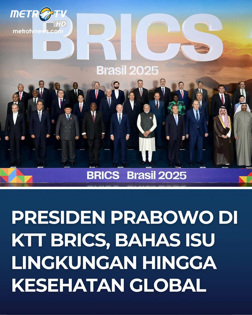 Presiden Prabowo Subianto menghadiri hari kedua Konferensi Tingkat Tinggi (KTT) BRICS 2025 di Museum of Modern Art (MAM), Rio de Janeiro, Brasil, Senin, 7 Juli 2025. Sesi ini membahas lingkungan hingga kesehatan global.

Setelah disambut jajaran delegasi Brasil, Presiden Prabowo
