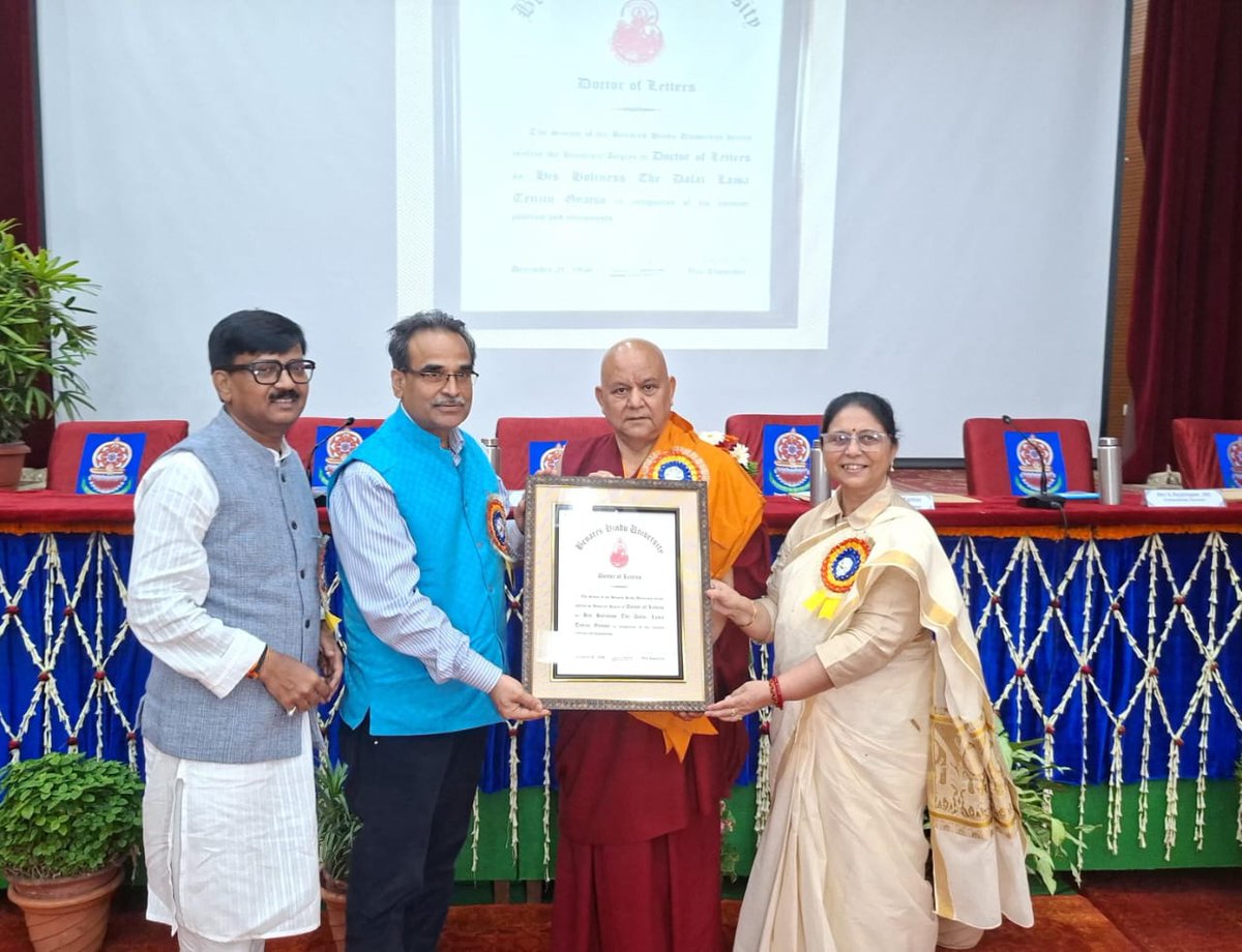Historic Moment!

On the occasion of His Holiness the #DalaiLama's 90th birthday, #BHU issued a fresh copy of the honorary degree of "Doctor of Letters" conferred upon him in 1956. The original degree was left behind in Tibet when His Holiness came to India in 1959.