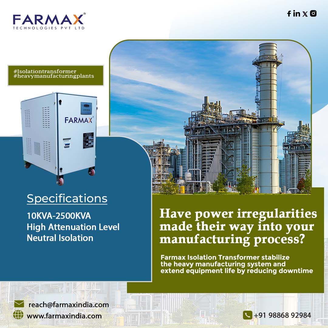 FarmaxT's tweet image. Have power irregularities made their way into your manufacturing process?
Farmax Isolation Transformer stabilize the heavy manufacturing system and extend equipment life by reducing downtime.
#isolationtransformer #transformers #heavymanufacturingplant

🌐 farmaxindia.com