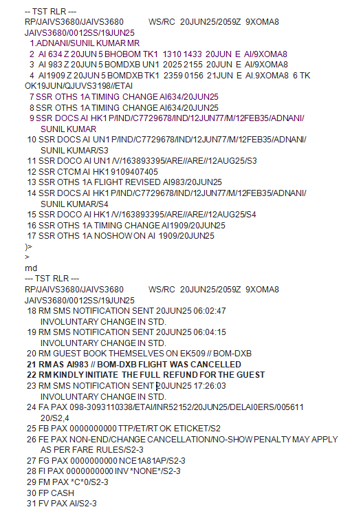 DeepMehra2's tweet image. @airindia @DGCAIndia @MoCA_GoI @CSMIA_Official  My AI983 BOM-DXB flight was cancelled on 20JUN25 due to operational reasons. PNR shows full refund remark, but agent says &quot;no show&quot; added. I booked Emirates myself. Please help me get full refund. 🙏
#AirIndia #RefundHelp