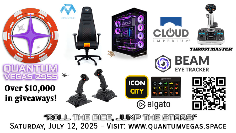 There's still time to attend QUANTUM VEGAS 2955 this summer's Star Citizen community event! So "roll the dice and jump the stars" and join us this Saturday!  quantumvegas.space #StarCitizen #AREA15 #LasVegas